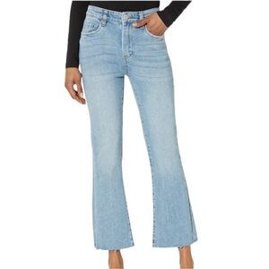 Blank NYC The Varick Kick Flare Light Blue Wash Cropped Jeans Raw Hem Sz…